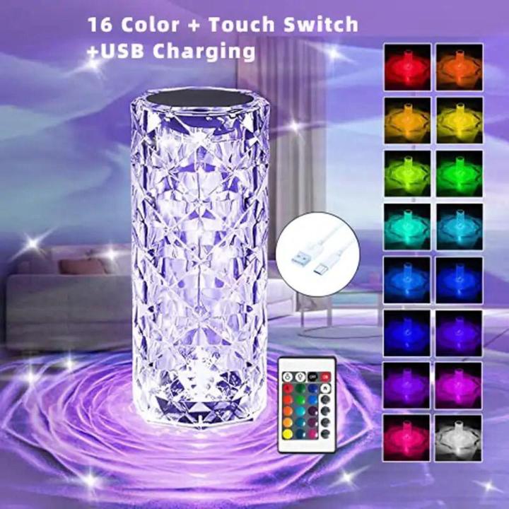 Crystal Diamond Table Lamp, 16 Color Changing Touch Lamp USB Romantic Rose Diamond Table Lamps